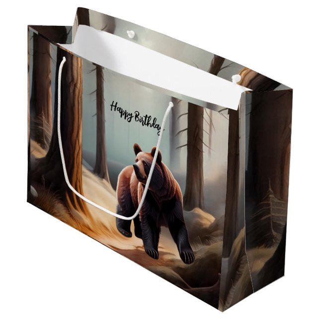 Rustic Brown Watercolor Bear Large Gift Bag (Front Angled)
