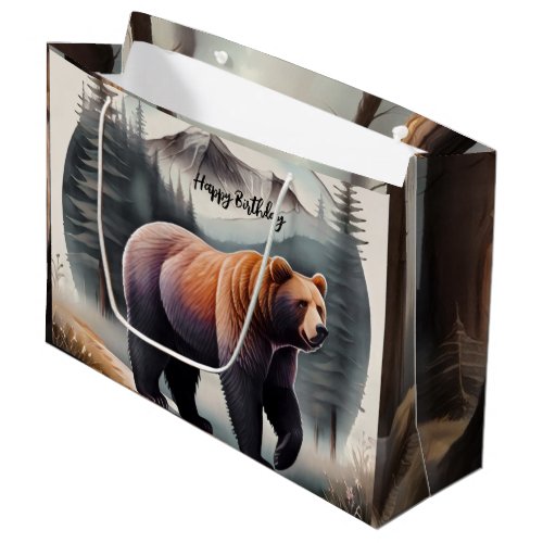 Rustic Brown Watercolor Bear Large Gift Bag