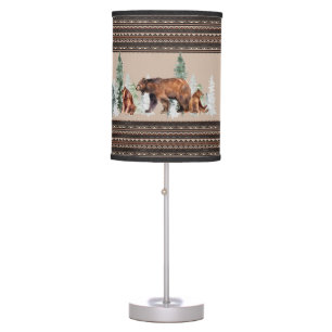 Rustic Brown Watercolor Bears Tribal Cabin Table Lamp