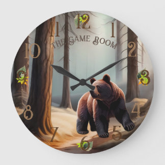 Rustic Brown watercolor Big Bear Large Clock