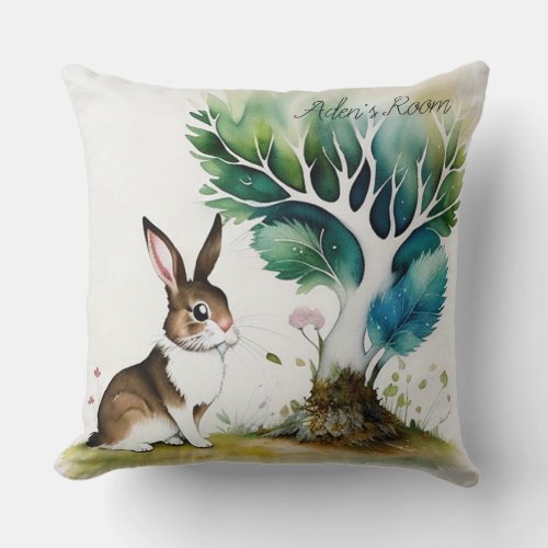Rustic Brown Watercolor Bunny Throw Pillow