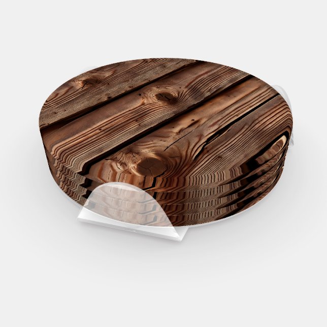 Rustic Brown Weathered Faux Wood Pattern Coaster Set (Set)