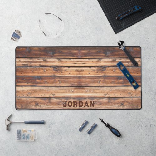 Rustic Brown Weathered Wood Plank Personalized Desk Mat
