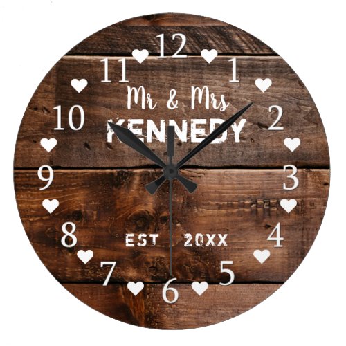 Rustic Brown Weathered Wood Wedding Large Clock