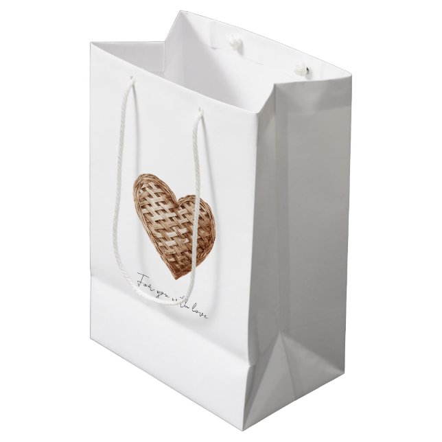 Rustic Brown Weave Hearts Birthday Medium Gift Bag (Front Angled)