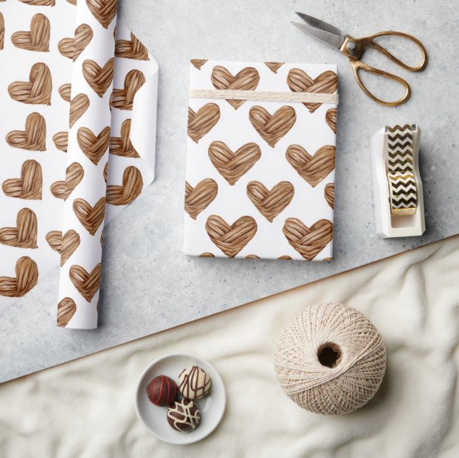 Rustic Brown Weave Hearts Birthday Wrapping Paper (Crafts)