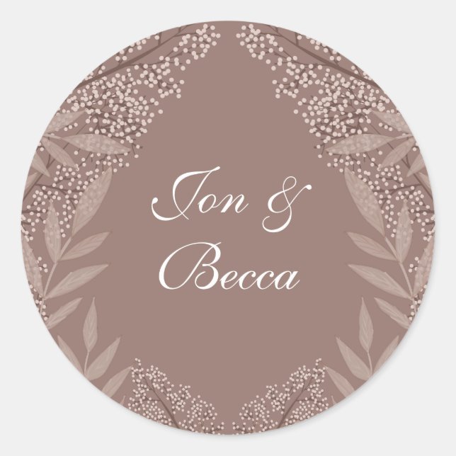 Rustic Brown Wedding Vintage Botanical Classic Round Sticker (Front)