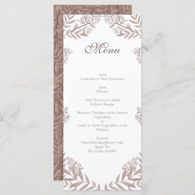 Rustic Brown Wedding Vintage Botanical Menu (Front/Back)