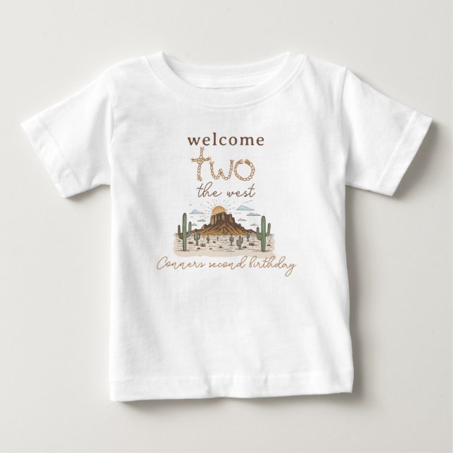 Rustic Brown Welcome Two The West 2nd Birthday  Baby T-Shirt (Front)