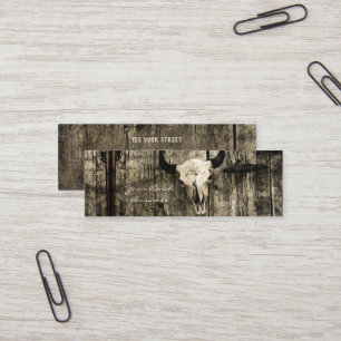 Rustic Brown Western Bull Skull Vintage Barn Mini Business Card