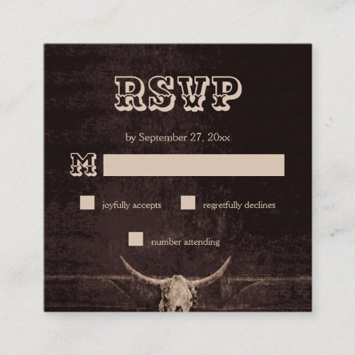 Rustic Brown Western Bull Skull Wedding RSVP Enclosure Card