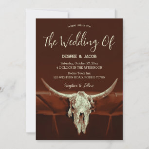 Rustic Brown Western Country Bull Skull Invitation