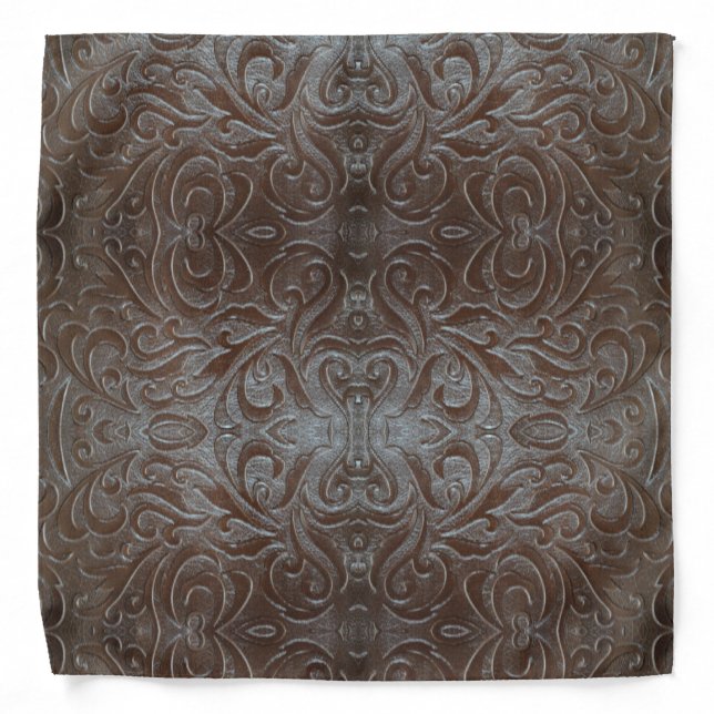 Rustic brown western country leather pattern bandana (Front)