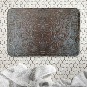 Rustic brown western country leather pattern bath mat