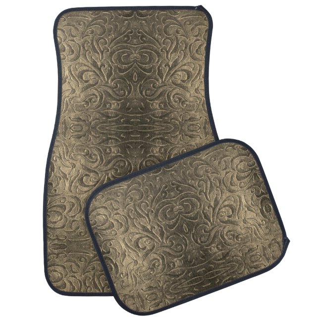 Rustic brown western country leather pattern car mat (Set)