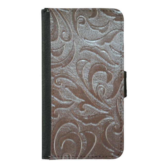 Rustic brown western country leather pattern samsung galaxy wallet case (Front)