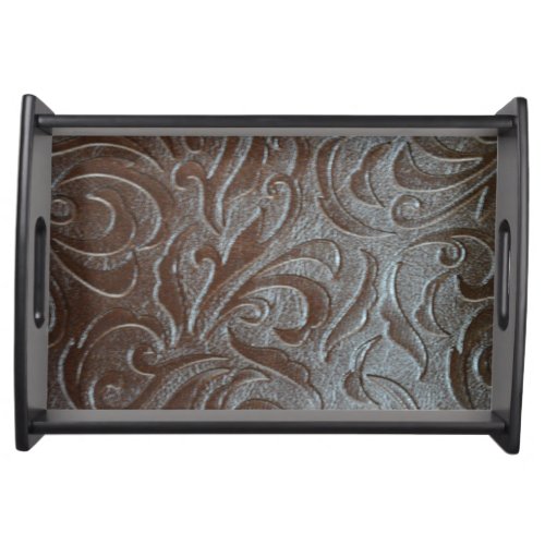 Rustic brown western country leather pattern serving tray