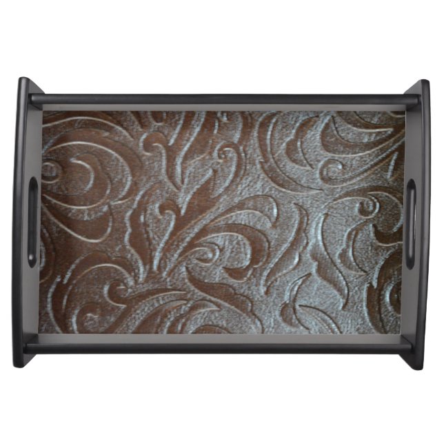 Rustic brown western country leather pattern serving tray (Front)