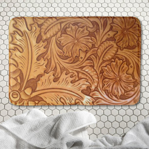 Rustic brown western country leather print bath mat