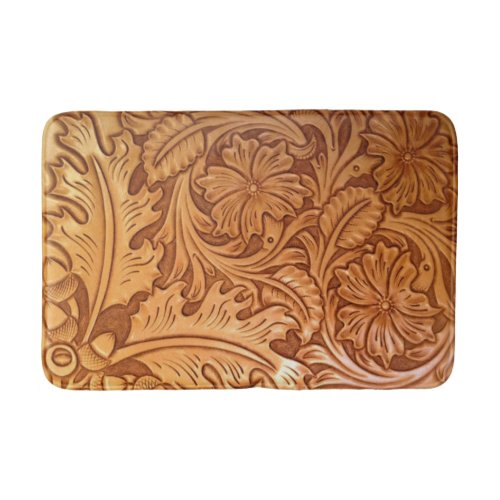 Rustic brown western country leather print bath mat