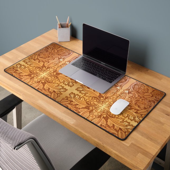 Rustic brown western country leather print desk mat (Office 2)