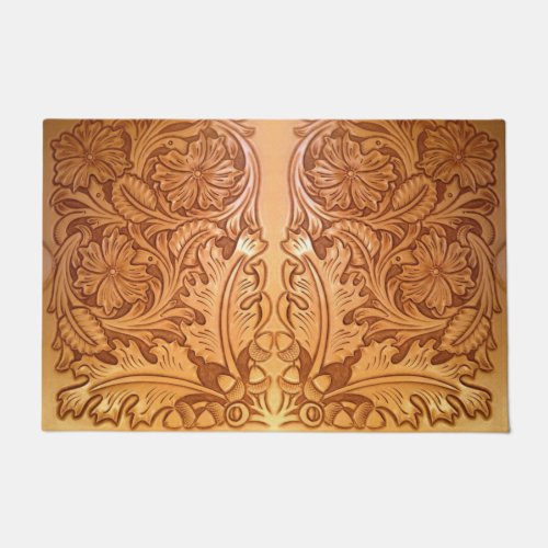 Rustic brown western country leather print doormat