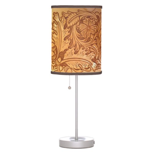 Rustic brown western country leather print table lamp