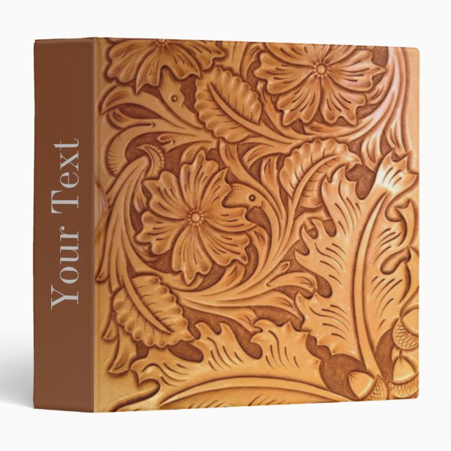 Rustic brown western country tooled leather 3 ring binder (Front/Spine)