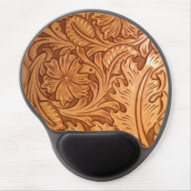 Rustic brown western country tooled leather gel mouse pad