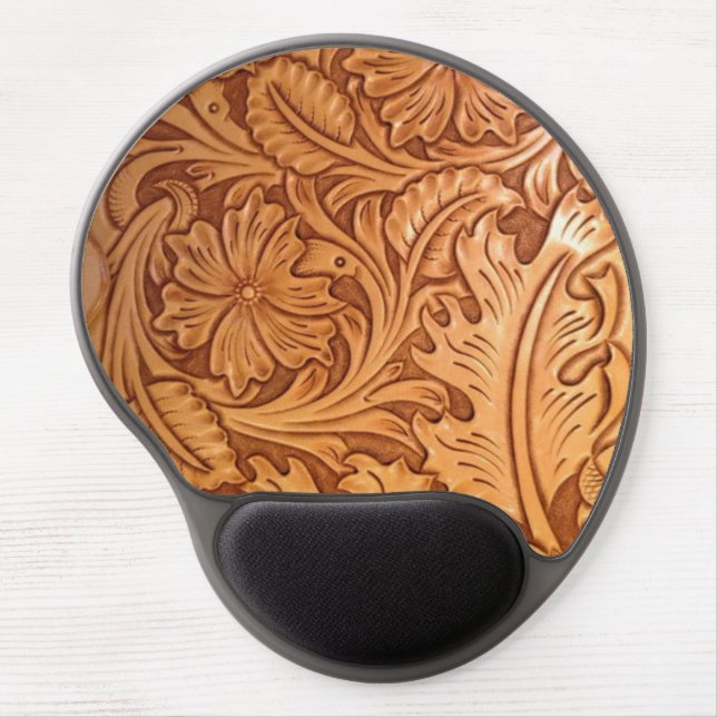 Rustic brown western country tooled leather gel mouse pad (Front)