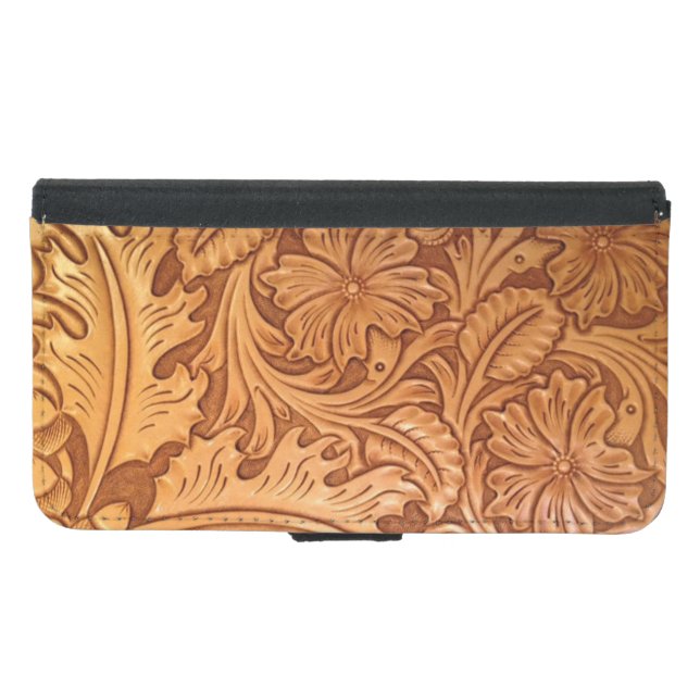 Rustic brown western country tooled leather samsung galaxy wallet case (Front (Horizontal))