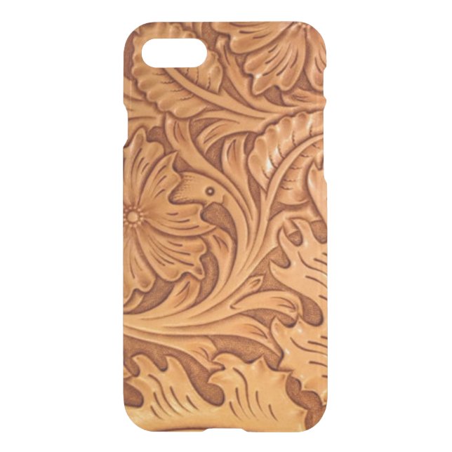 Rustic brown western country tooled leather uncommon iPhone case (Back)