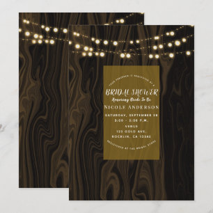 Rustic Brown Whimsical Wood Lights Bridal Shower Invitation