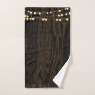 Rustic Brown Whimsical Wood String Lights Bath Towel Set