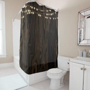 Rustic Brown Whimsical Wood String Lights Shower Curtain