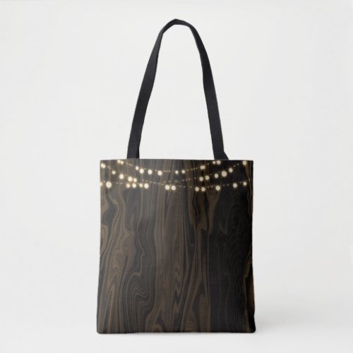 Rustic Brown Whimsical Wood String Lights Tote Bag