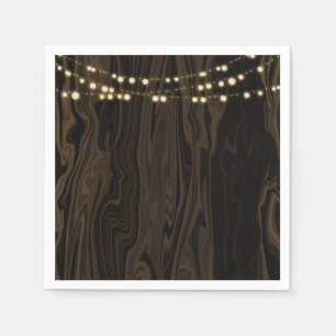 Rustic Brown Whimsical Wood String Lights Wedding Napkins