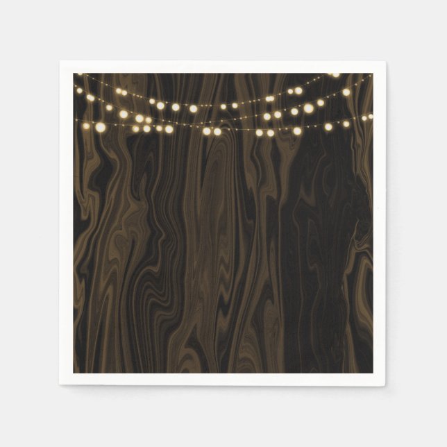 Rustic Brown Whimsical Wood String Lights Wedding Napkins (Front)