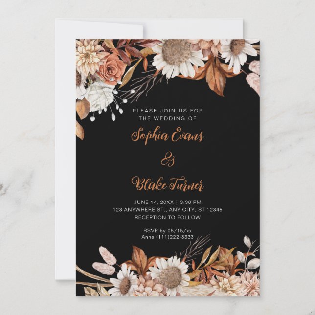 Rustic Brown White Flowers Boho Gray Wedding Invitation (Front)