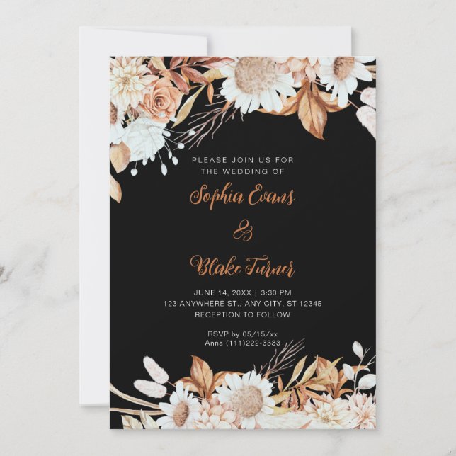 Rustic Brown White Flowers Boho Gray Wedding Invitation (Front)