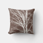 Rustic Brown White Tree Branches Throw Pillow