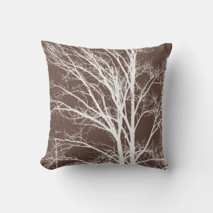 Rustic Brown White Tree Branches Throw Pillow