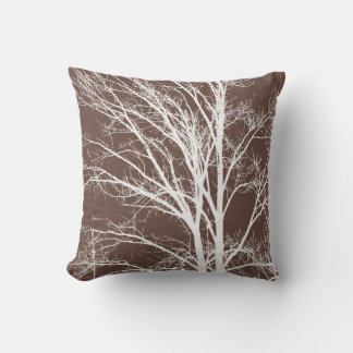 Rustic Brown White Tree Branches Throw Pillow