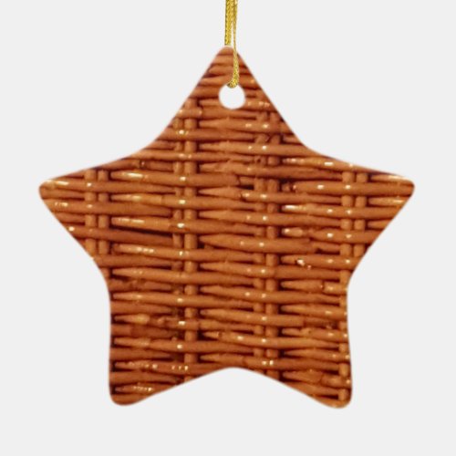 Rustic Brown Wicker Picnic Basket Country Style Ceramic Ornament