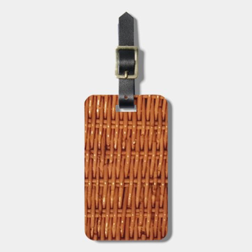 Rustic Brown Wicker Picnic Basket Country Style Luggage Tag