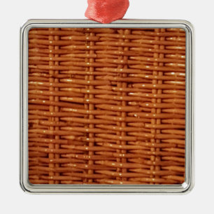 Rustic Brown Wicker Picnic Basket Country Style Metal Ornament