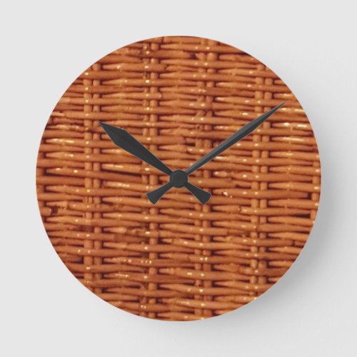 Rustic Brown Wicker Picnic Basket Country Style Round Clock