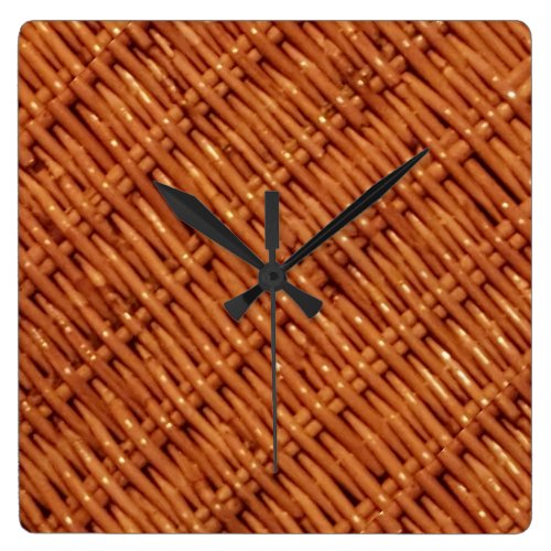 Rustic Brown Wicker Picnic Basket Country Style Square Wall Clock