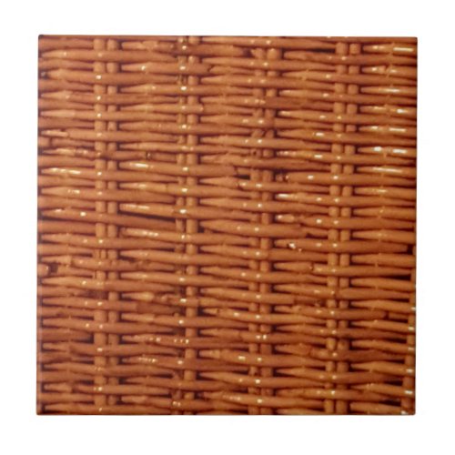 Rustic Brown Wicker Picnic Basket Country Style Tile