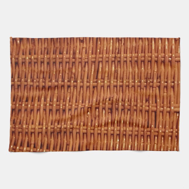 Rustic Brown Wicker Picnic Basket Country Style Towel (Horizontal)